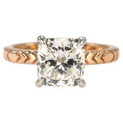 Rose Gold and Platinum 1.62 Carat GIA Natural Cushion Cut Diamond Solitaire