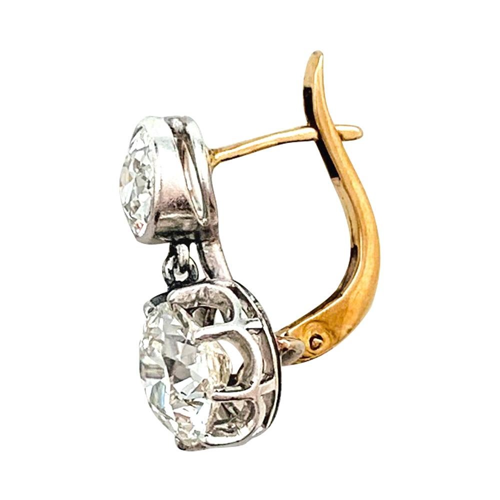 Napoleon III Rose Gold and Platinum Earrings, Old Cut Diamonds