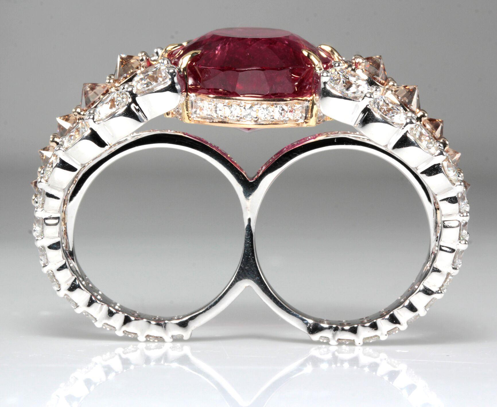 Contemporary Octopus 29, 94ct Rubellite & 11, 41ct Diamonds Ring For Sale