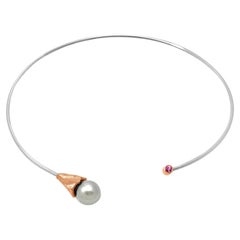 Rose Gold and Sterling Silver Choker with South Sea Pearl Accent  