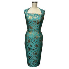 Rose Gold and Turquoise French Brocade Party Dress