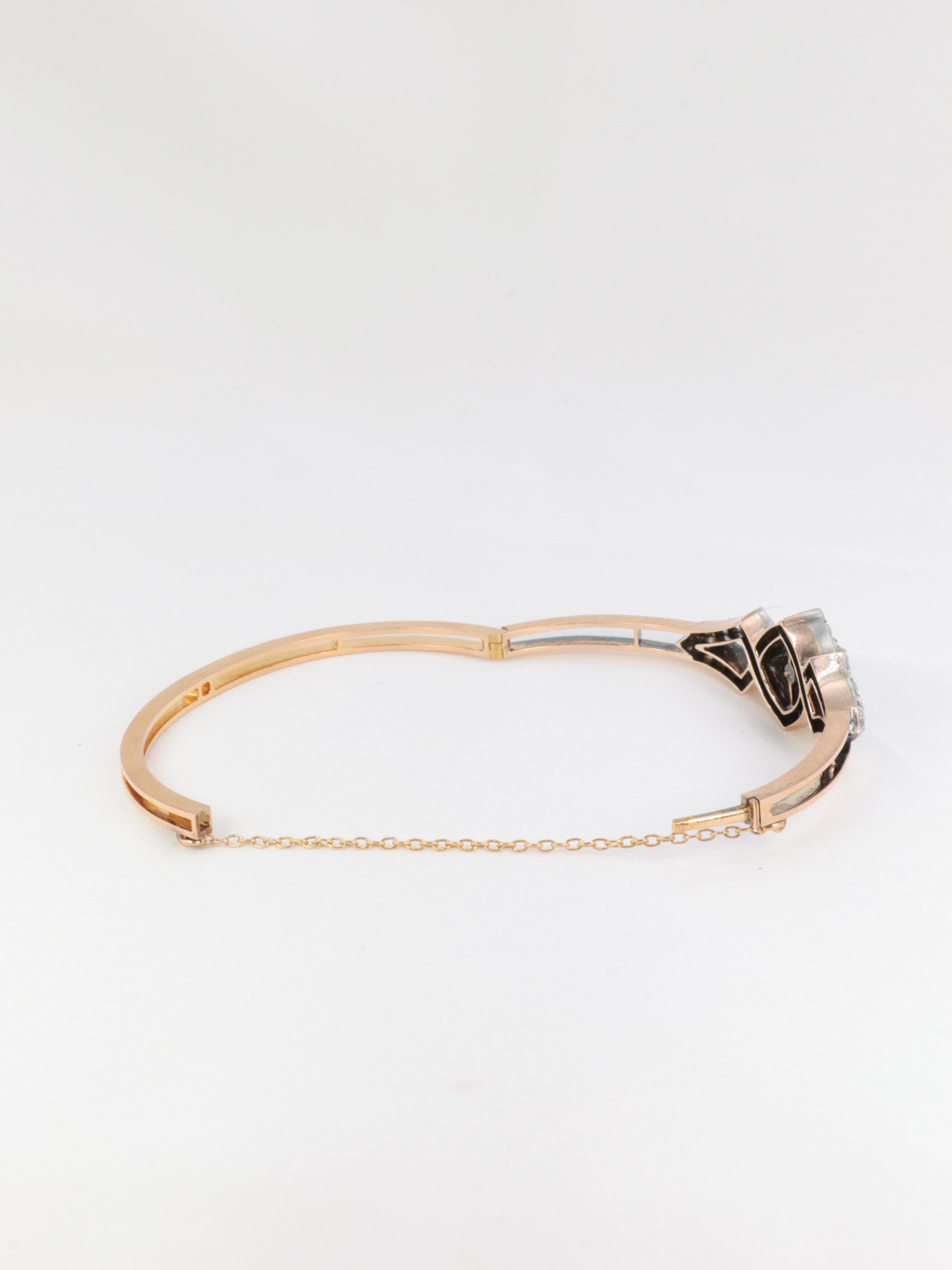 Rose Gold Antique Bangle Bracelet Set with Old Mine Cut Diamonds, Late 19th C. For Sale 8