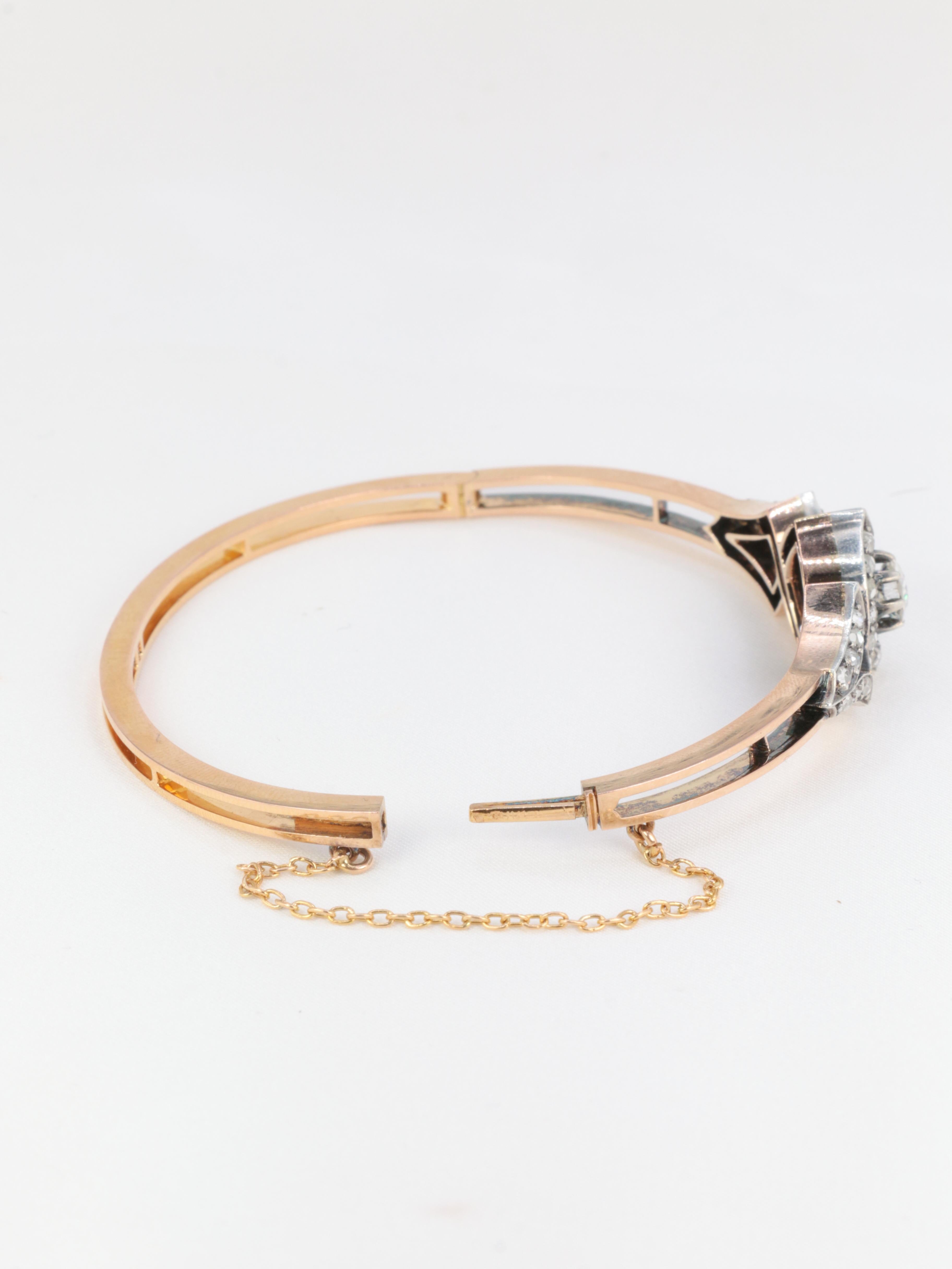 Bracelet en or rose serti de diamants de taille ancienne, fin du 19e siècle  en vente 9