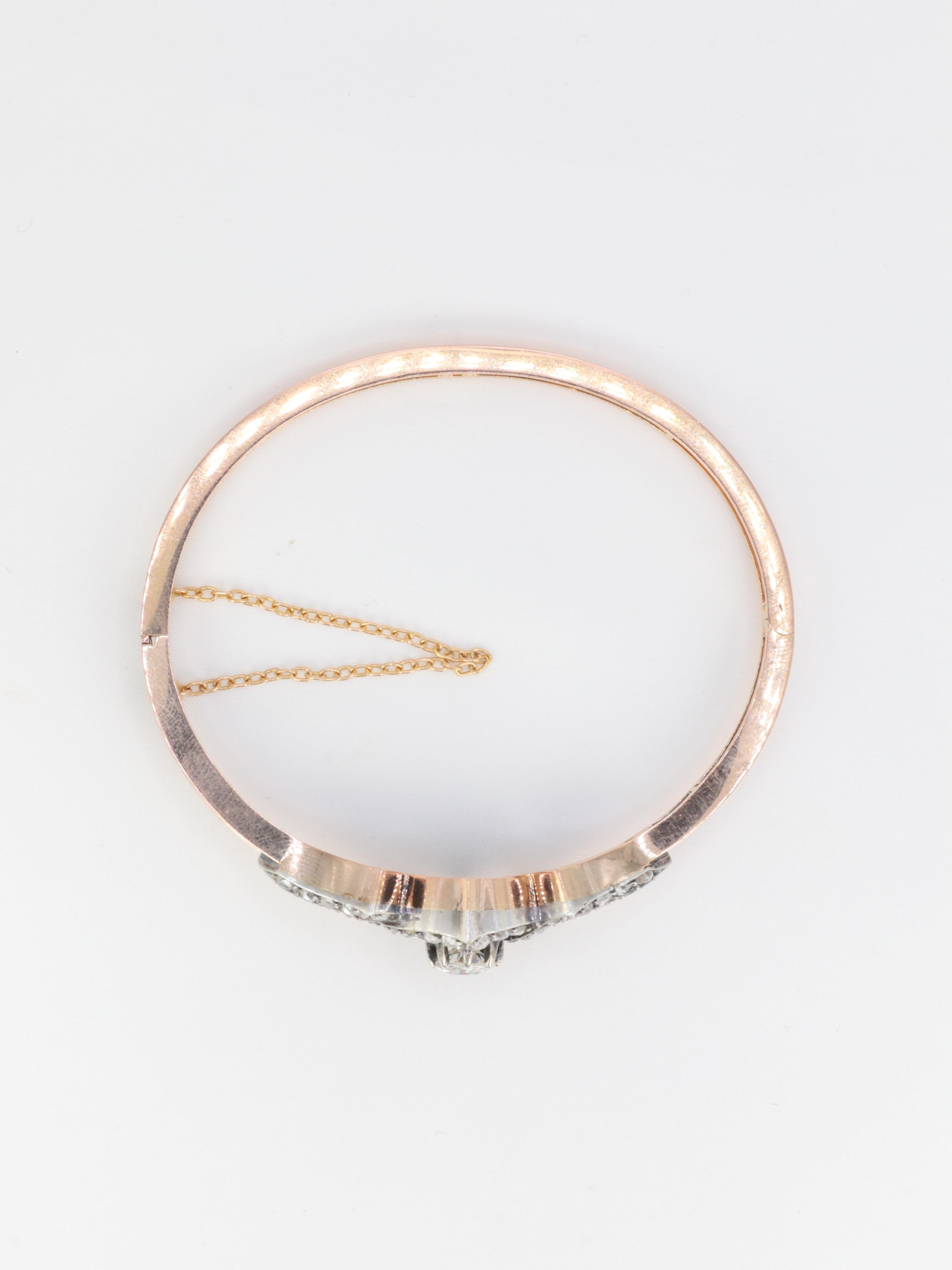 Rose Gold Antique Bangle Bracelet Set with Old Mine Cut Diamonds, Late 19th C. For Sale 10