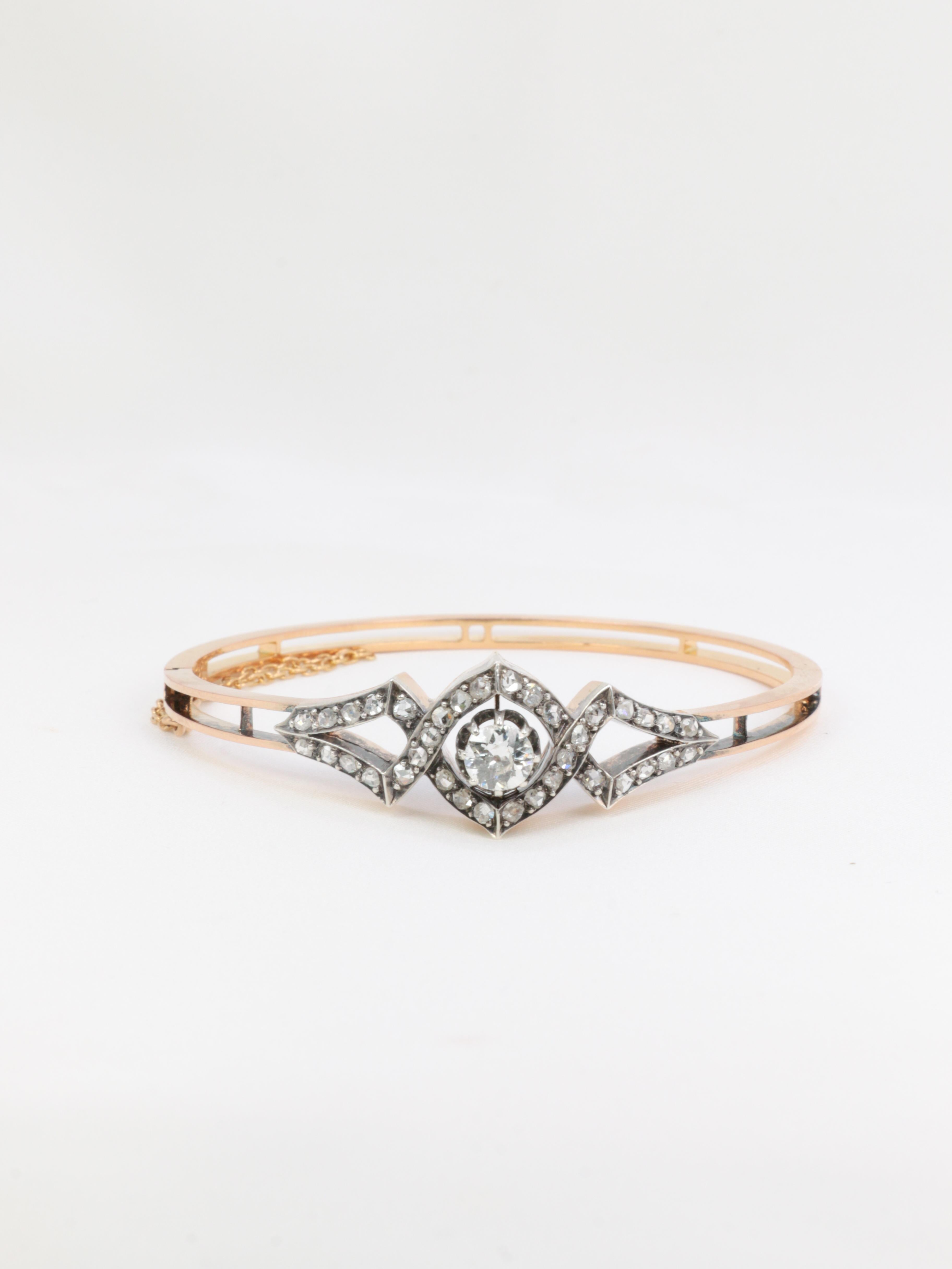 Bracelet en or rose serti de diamants de taille ancienne, fin du 19e siècle  en vente 1