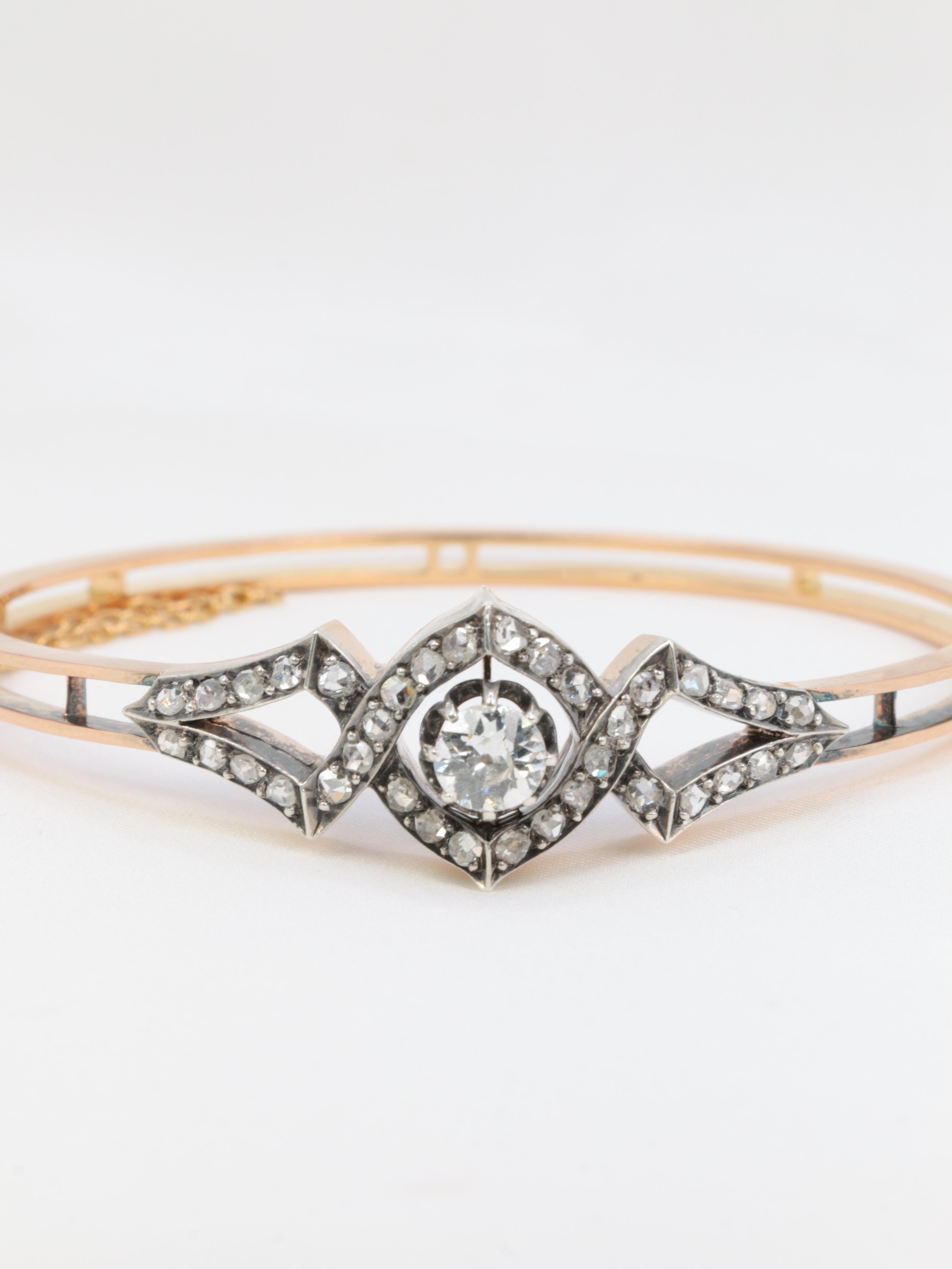 Bracelet en or rose serti de diamants de taille ancienne, fin du 19e siècle  en vente 2