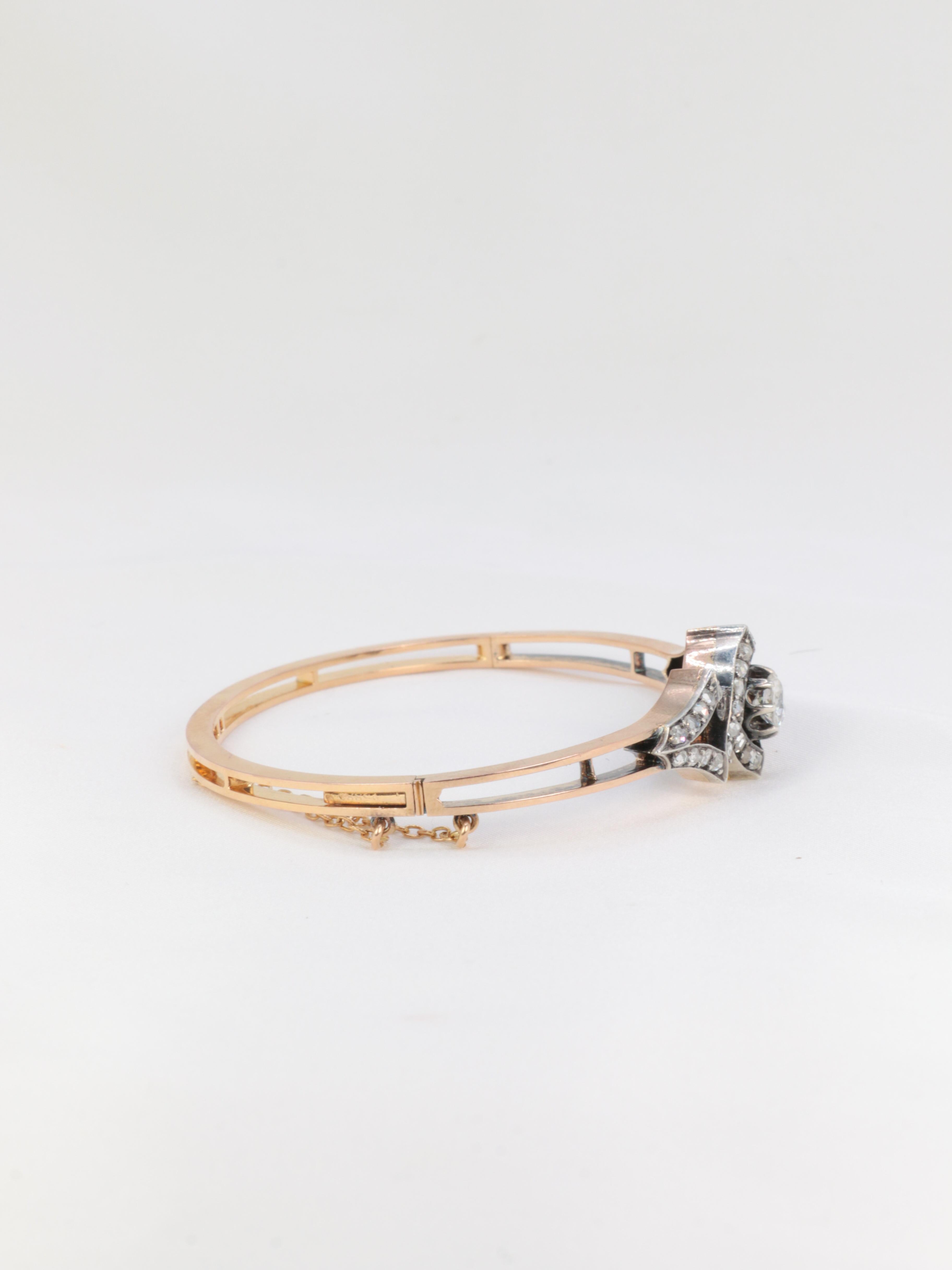 Bracelet en or rose serti de diamants de taille ancienne, fin du 19e siècle  en vente 4
