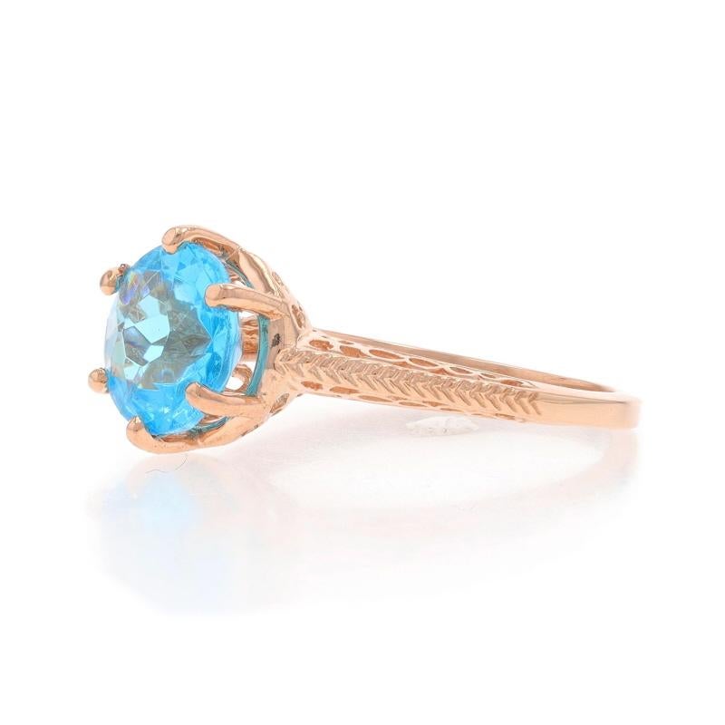 Rose Gold Apatite Solitaire Ring - 14k Round 1.30ct In Excellent Condition For Sale In Greensboro, NC