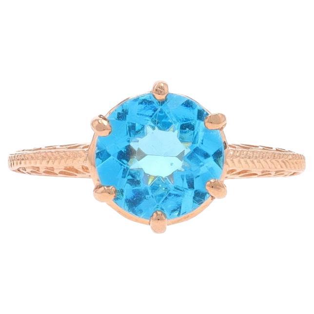 Rose Gold Apatite Solitaire Ring - 14k Round 1.30ct For Sale