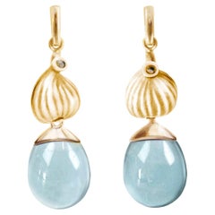 Rose Gold Aquamarine Contemporary Earrings with Diamonds