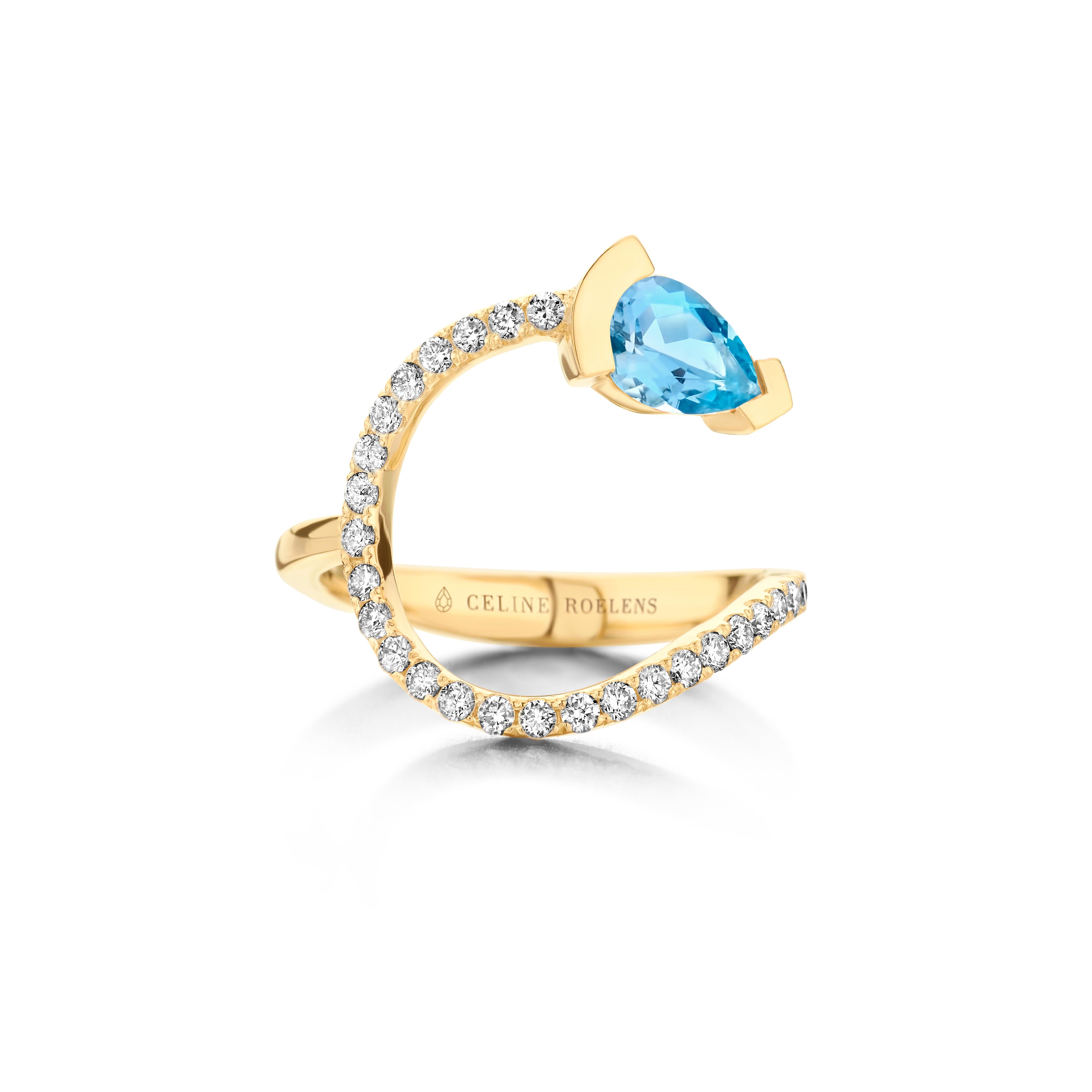 Contemporary Rose Gold Aquamarine Diamond Cocktail Ring  For Sale