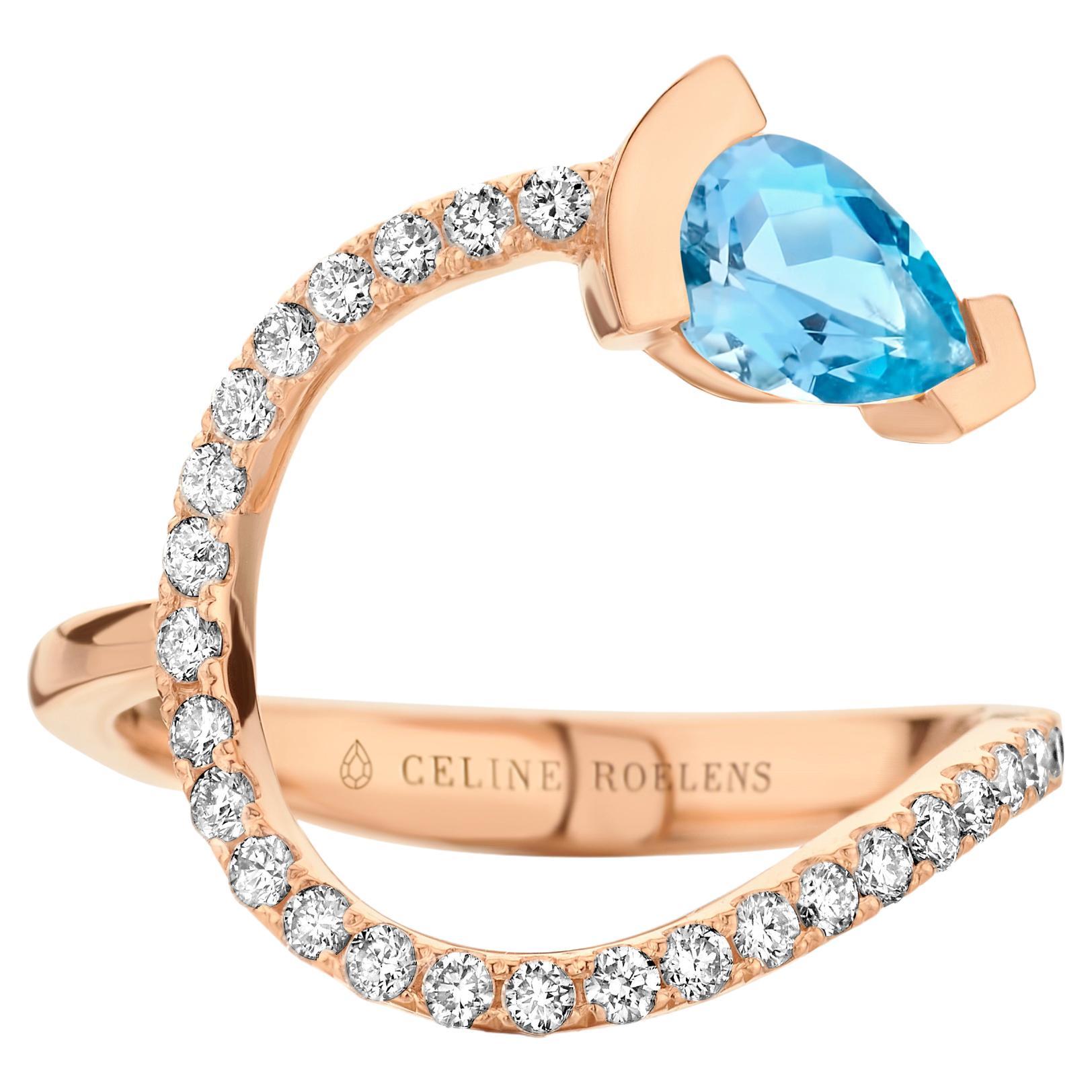 Rose Gold Aquamarine Diamond Cocktail Ring  For Sale