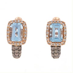 Le Vian Aquamarine Diamond Halo J-Hoop Earrings - Rose Gold 14k Emerald 2.27ctw