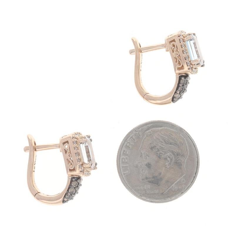 Women's Le Vian Aquamarine Diamond Halo J-Hoop Earrings - Rose Gold 14k Emerald 2.27ctw For Sale