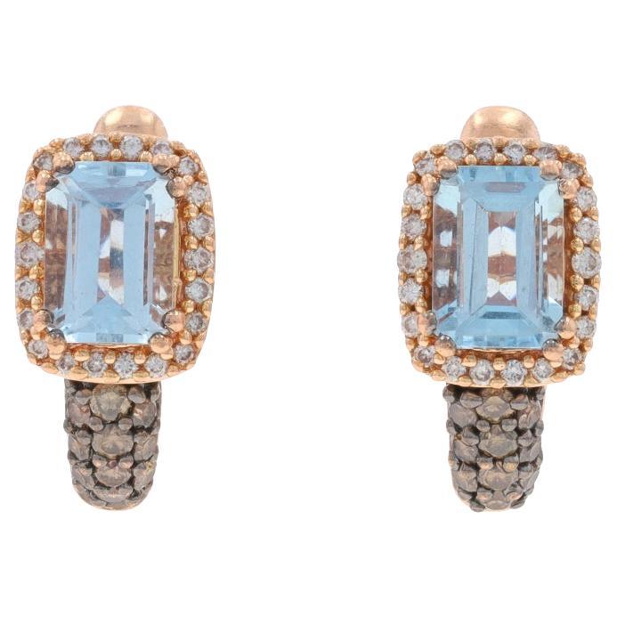 Le Vian Aquamarine Diamond Halo J-Hoop Earrings - Rose Gold 14k Emerald 2.27ctw
