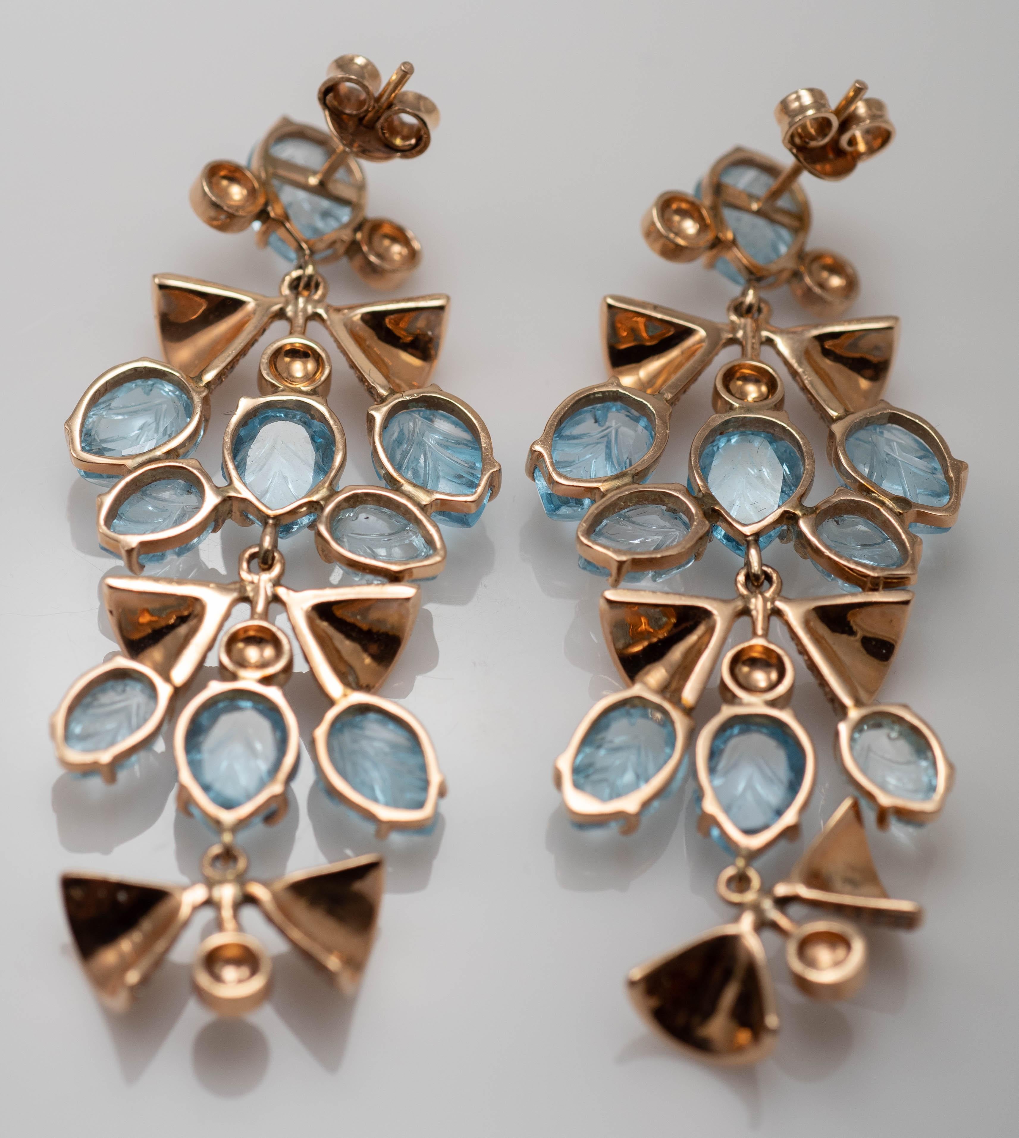 Rose Gold Aquamarine and Diamond Post Dangle Earrings In New Condition For Sale In Laguna Beach, CA