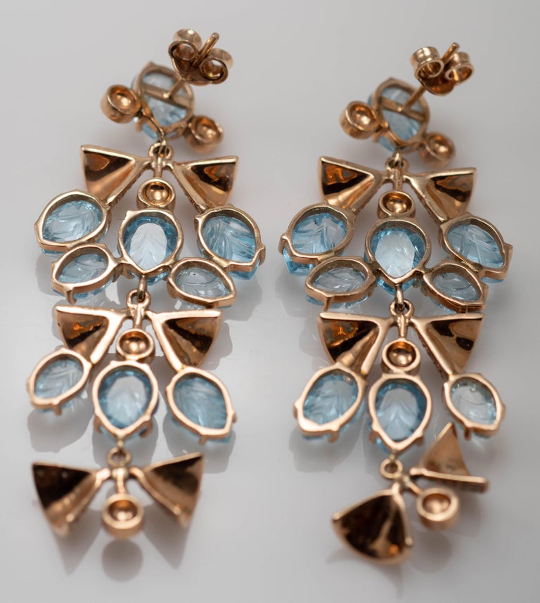 Rose Gold Aquamarine and Diamond Post Dangle Earrings For Sale (Free ...