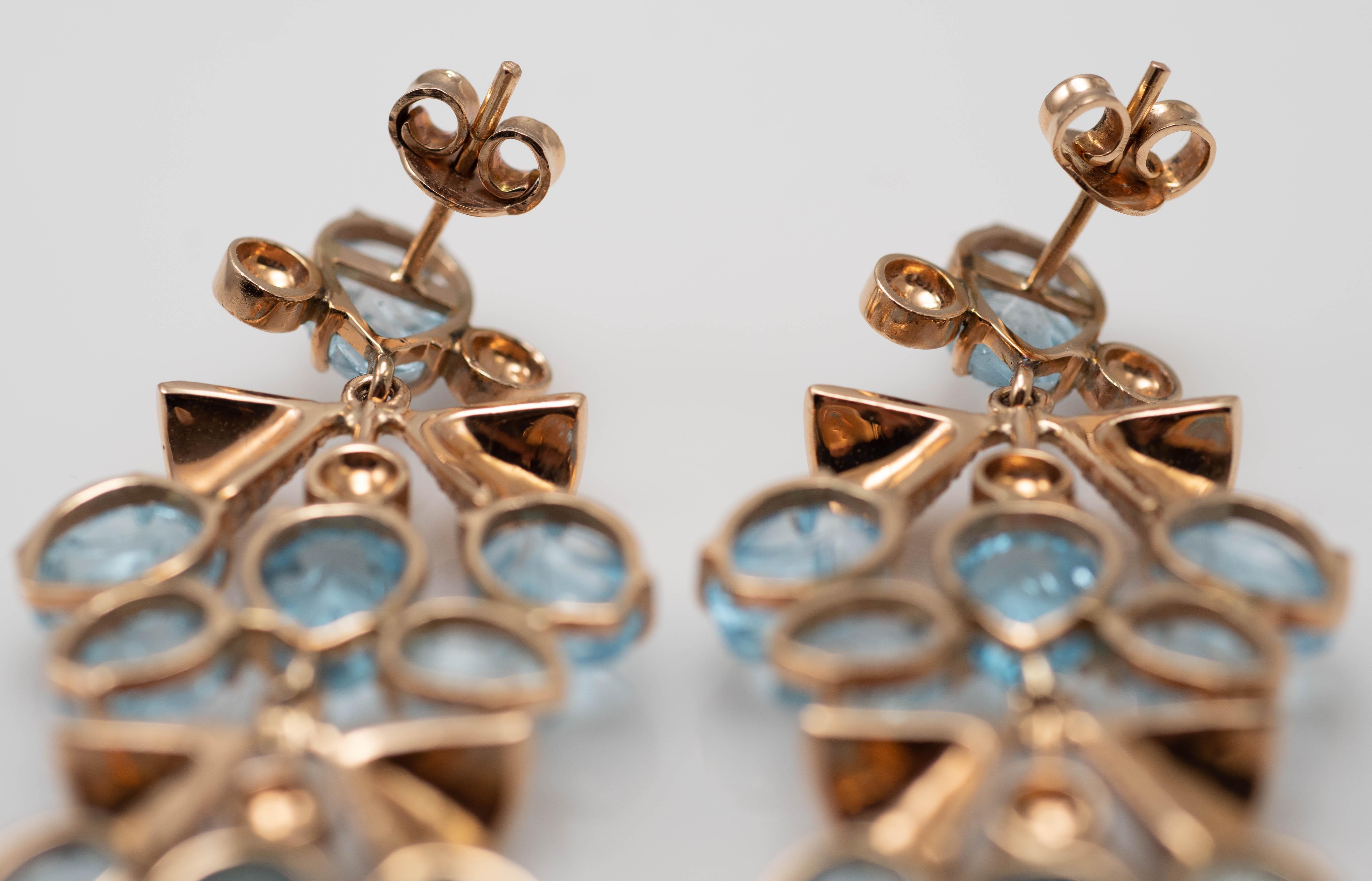 Women's Rose Gold Aquamarine and Diamond Post Dangle Earrings For Sale