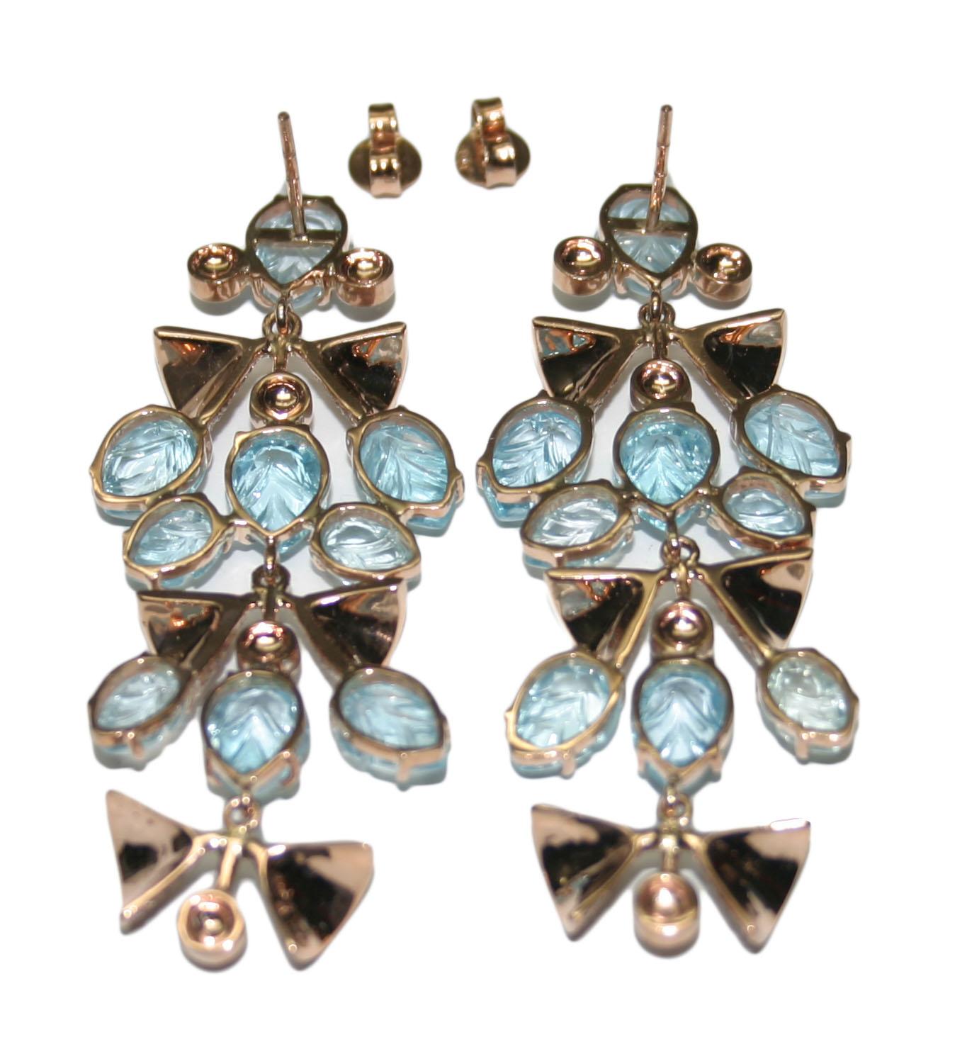 Rose Gold Aquamarine and Diamond Post Dangle Earrings For Sale 1