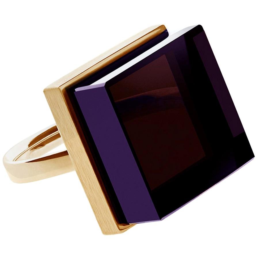 Rose Gold Art Deco Style Men's Ring with Amethyst Featured in Vogue For Sale
