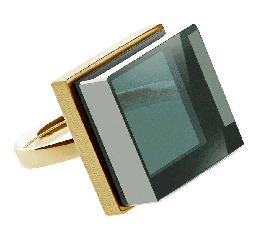 Rose Gold Art Deco Style Men's Ring with Natural Transparent Light Green Quartz For Sale 7