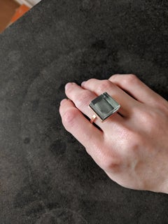 Rose Gold Art Deco Style Men's Ring with Natural Transparent Light Green Quartz