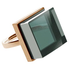 Rose Gold Art Deco Style Men's Ring with Natural Transparent Light Green Quartz