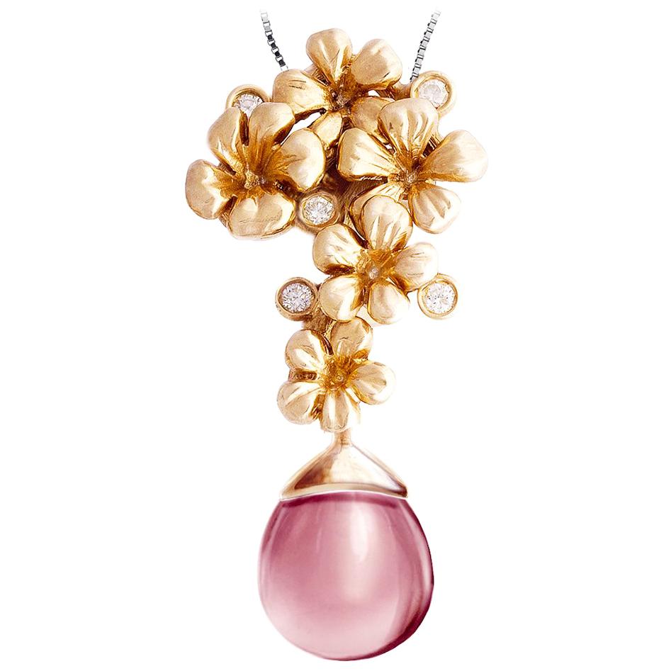 Featured in Vogue Rose Gold Modern Style Blossom Pendant Necklace with Diamonds For Sale