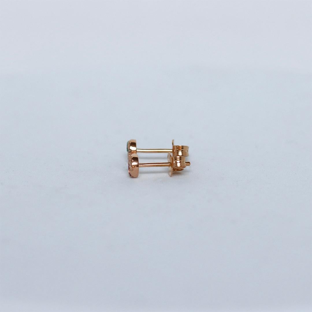 Brilliant Cut Rose Gold Asymmetrical 5 mm Diamond Padparadscha Sapphire Spinel Stud Earrings For Sale