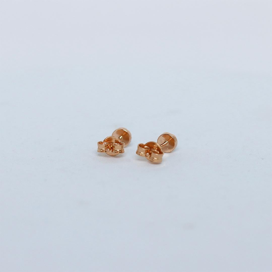 Women's Rose Gold Asymmetrical 5 mm Diamond Padparadscha Sapphire Spinel Stud Earrings For Sale