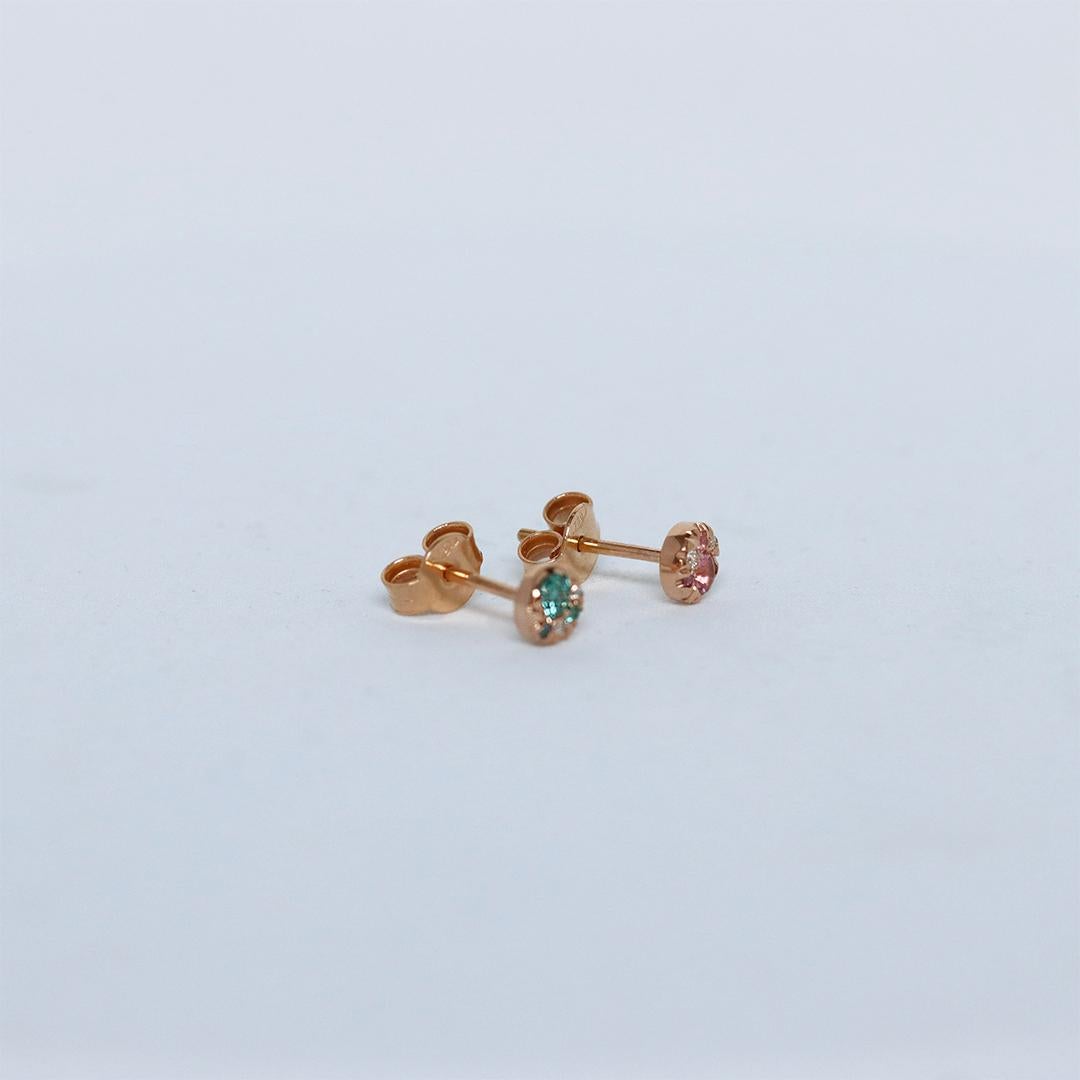 Rose Gold Asymmetrical 5 mm Diamond Padparadscha Sapphire Spinel Stud Earrings For Sale 1