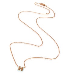 Or rose  Pendentif mini initiale H en émail bleu ciel