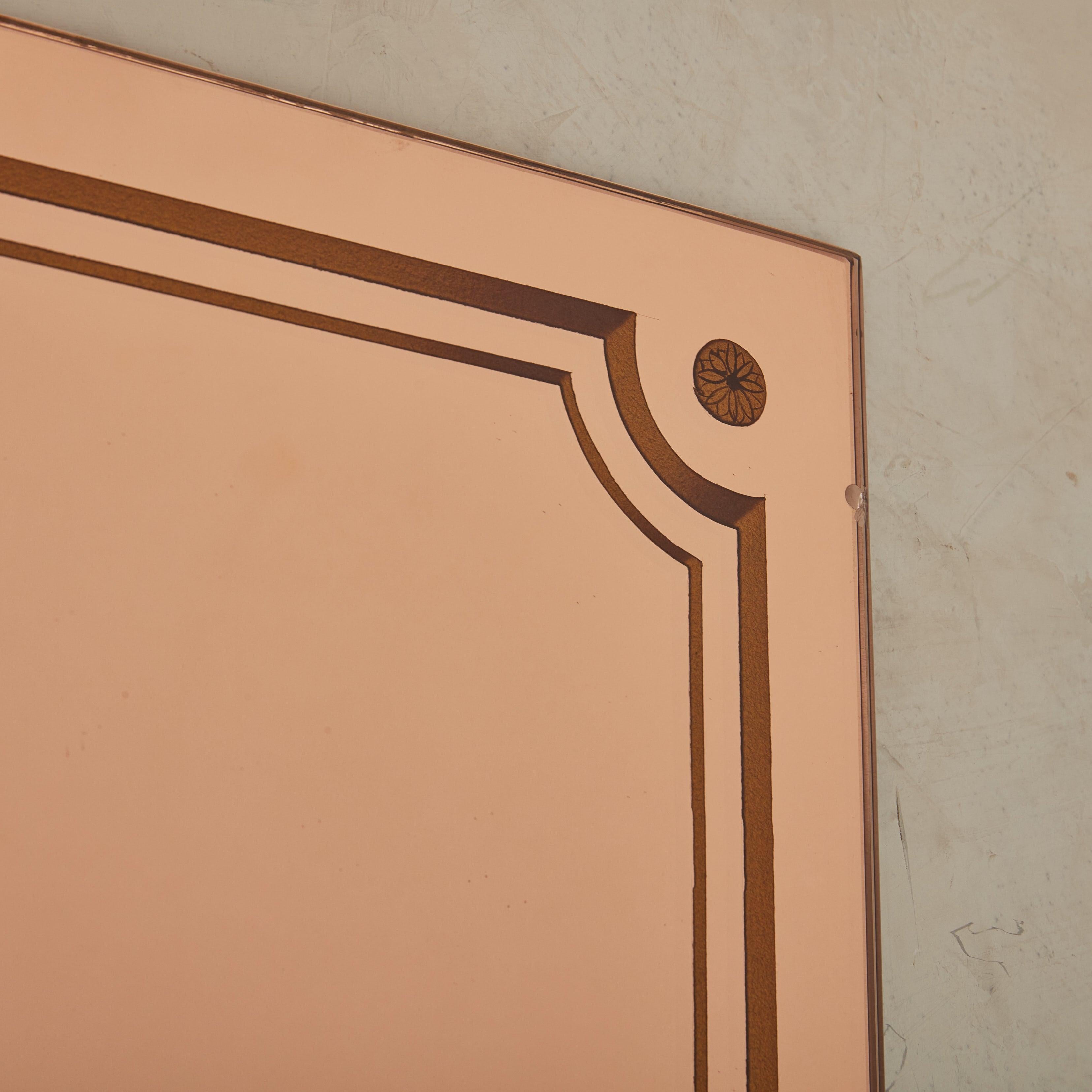 Art Déco Specchio dipinto sul retro in oro rosa n. 01, Francia, anni '20 in vendita