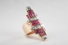 Rose Gold Baguette Diamond, Baguette Ruby Art Deco Ring