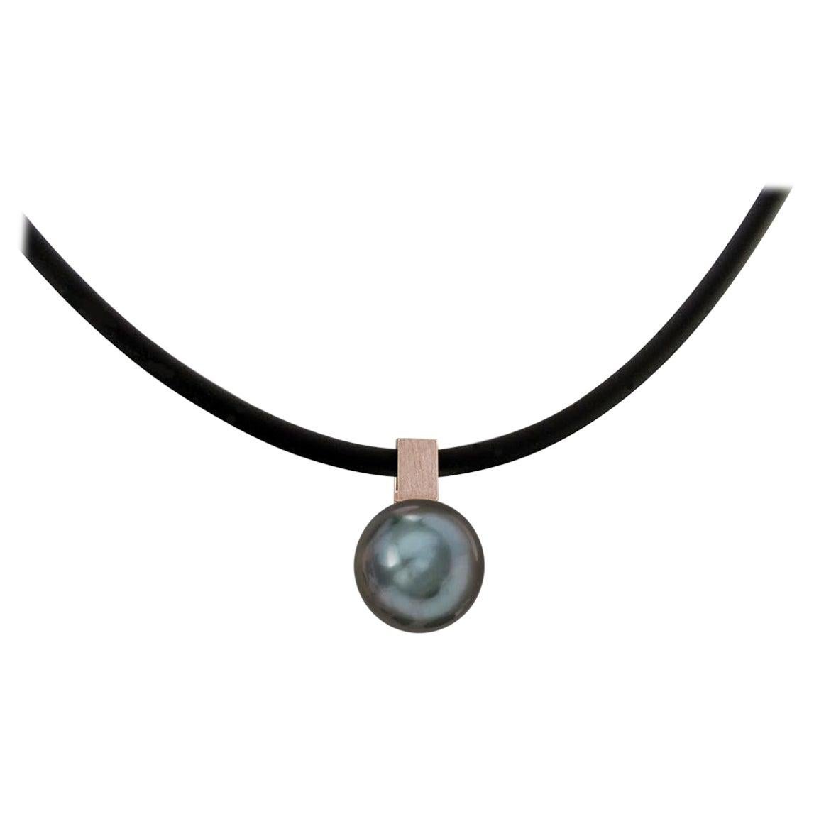 Rose Gold Bail on Black Tahitian Pearl Pendant For Sale