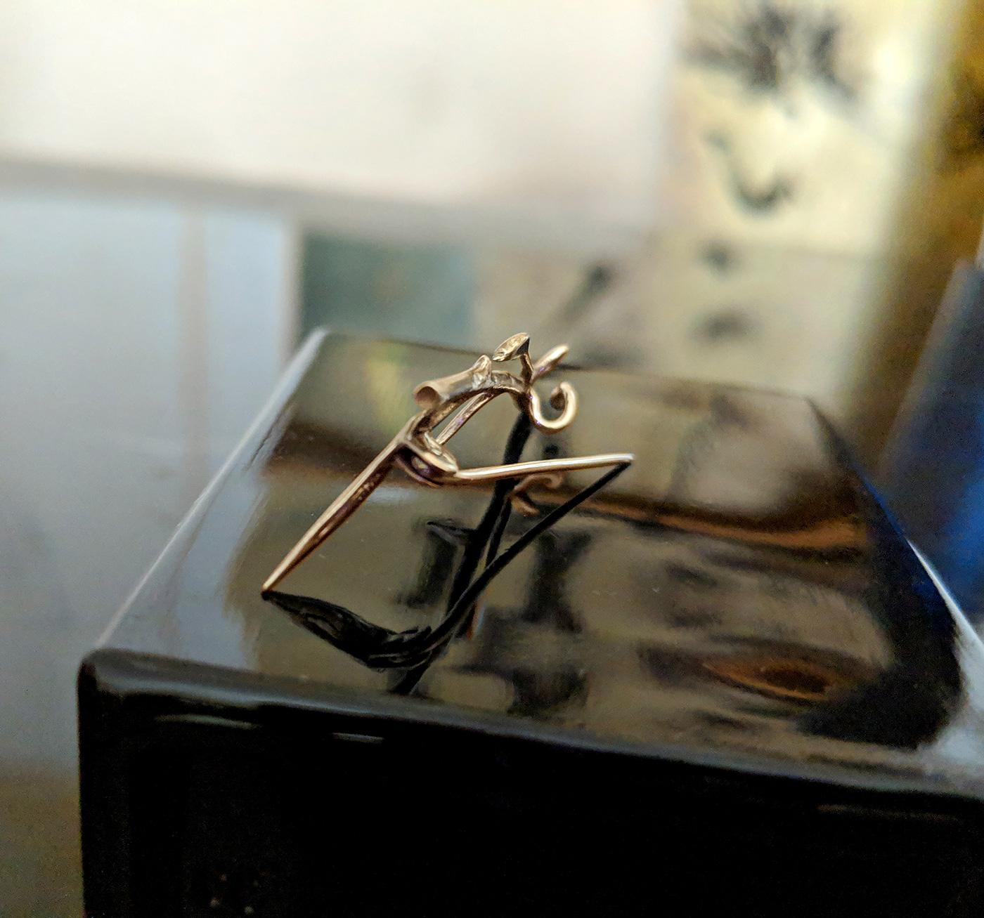 Rose Gold Bamboo Contemporary Brooch N3 by Artist For Sale 2