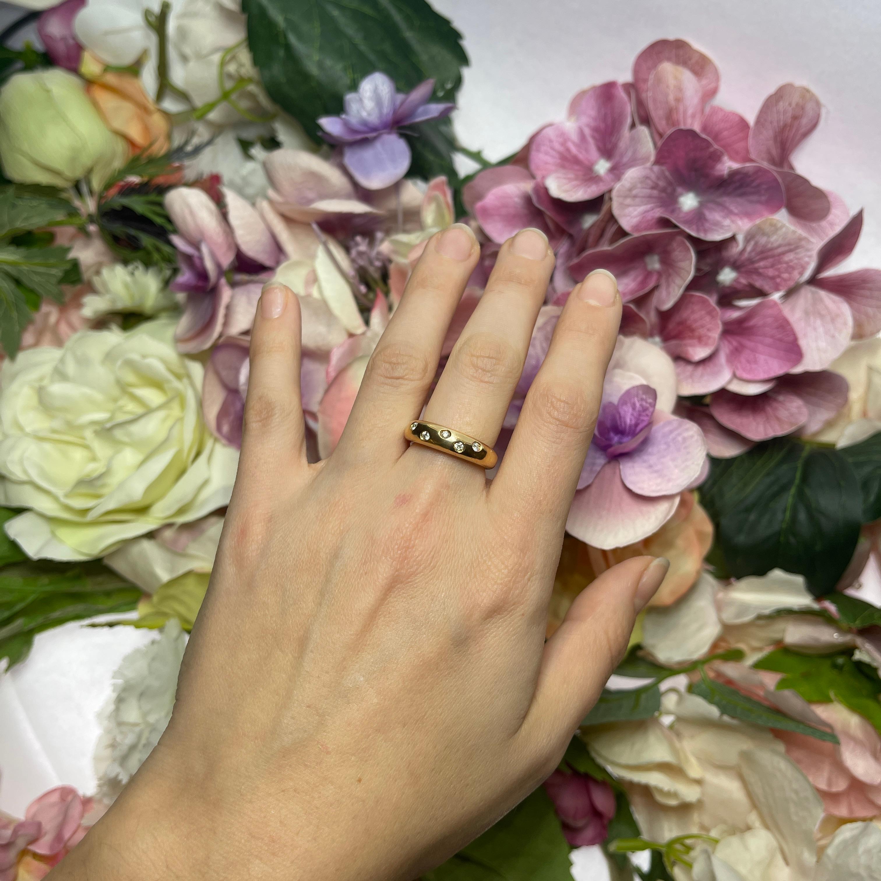 Rose Gold Band Ring with Diamond Accents For Sale 1
