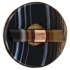 Rose Gold Banded Agate Victorian Circle Brooch - 10k Antique Disc Pin