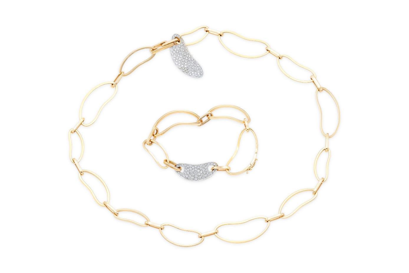 Round Cut Rose Gold Bean Link Necklace with Diamonds For Sale