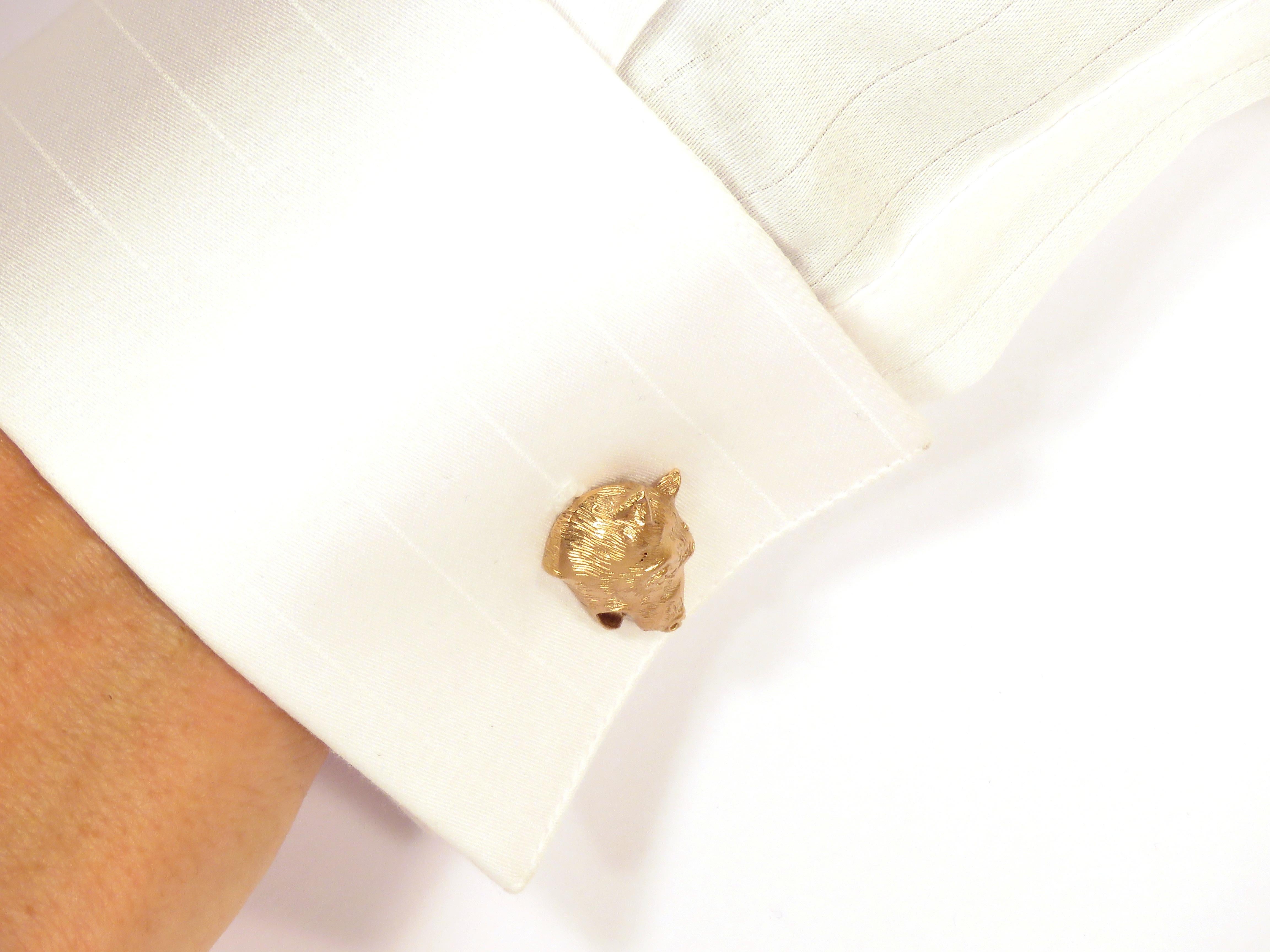 Contemporary Rose Gold Bear Cufflinks Handcrafted in Italy by Botta Gioielli For Sale