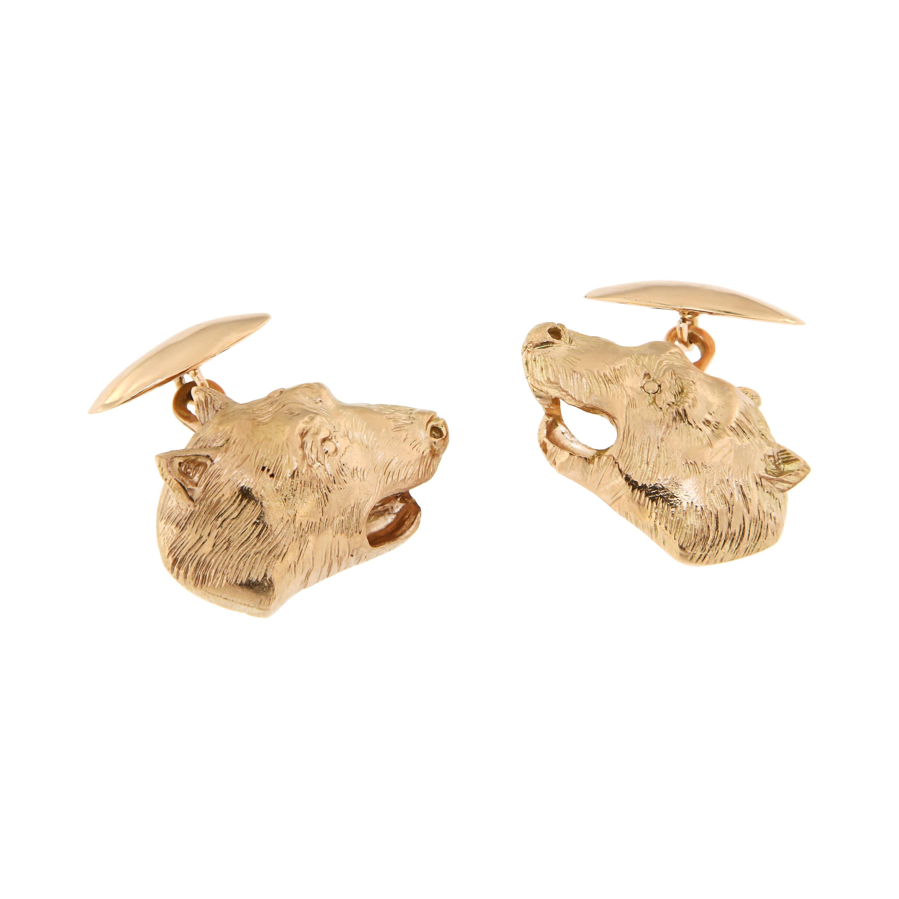 Rose Gold Bear Cufflinks Handcrafted in Italy by Botta Gioielli For Sale