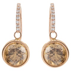 Rose Gold Bezel-Set Brown Diamond Drop Earrings