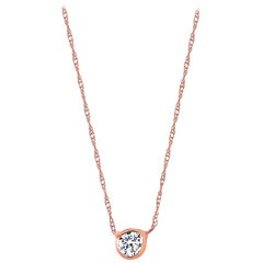 Rose Gold Bezel Set Twenty Point Carat Diamond Pendant Necklace