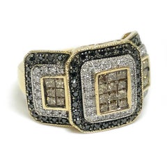 14K Rose Gold Retro Cocktail Ring with Black, Cognac, White Diamonds