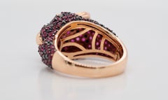 Rose Gold Black Diamond, Ruby and Emerald Panther Ring