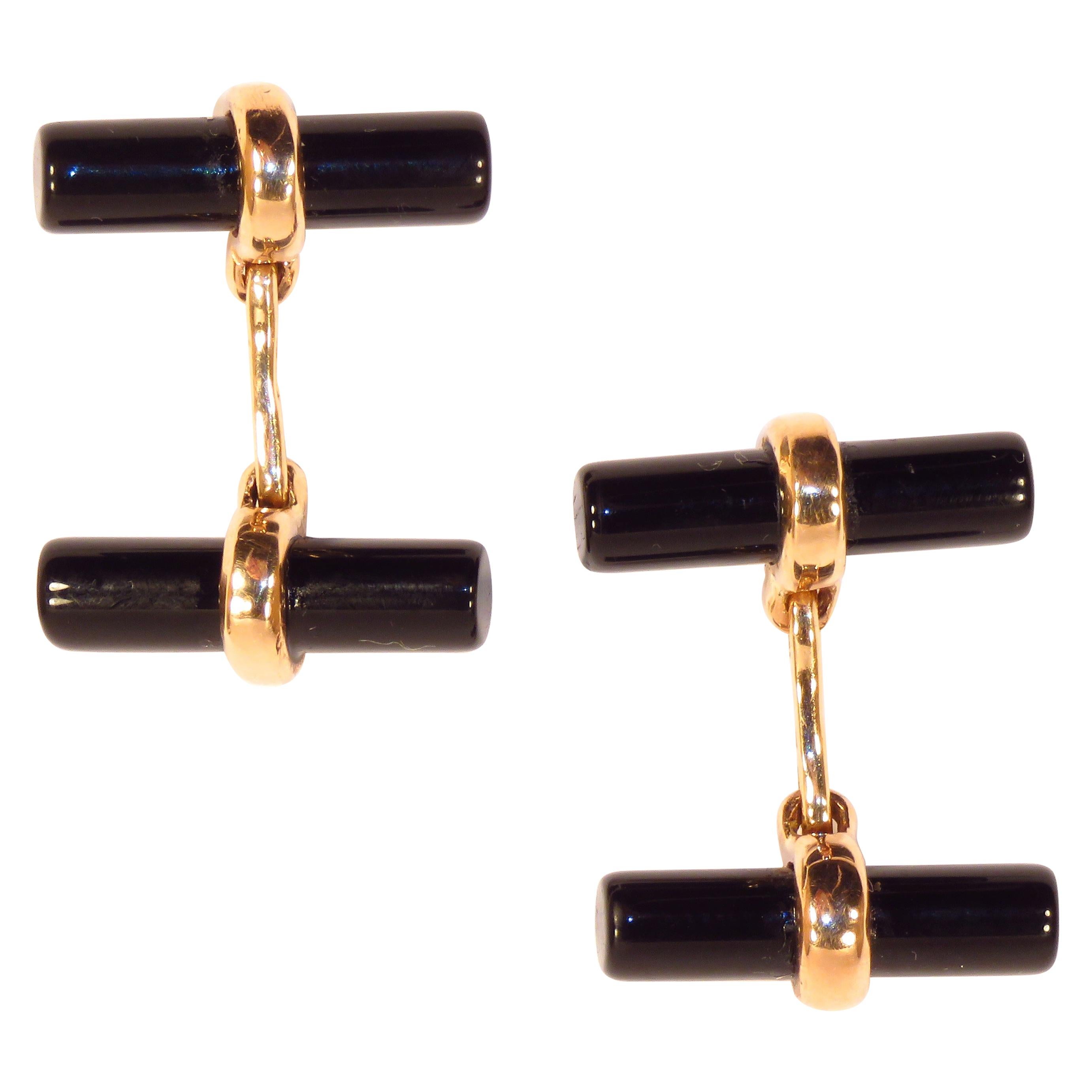 Black Onyx Cufflinks 9 Karat Rose Gold Handcrafted in Italy