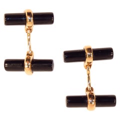 Black Onyx Cufflinks 9 Karat Rose Gold Handcrafted in Italy