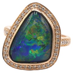 Rose Gold Black Opal & Diamond Halo Cocktail Ring 