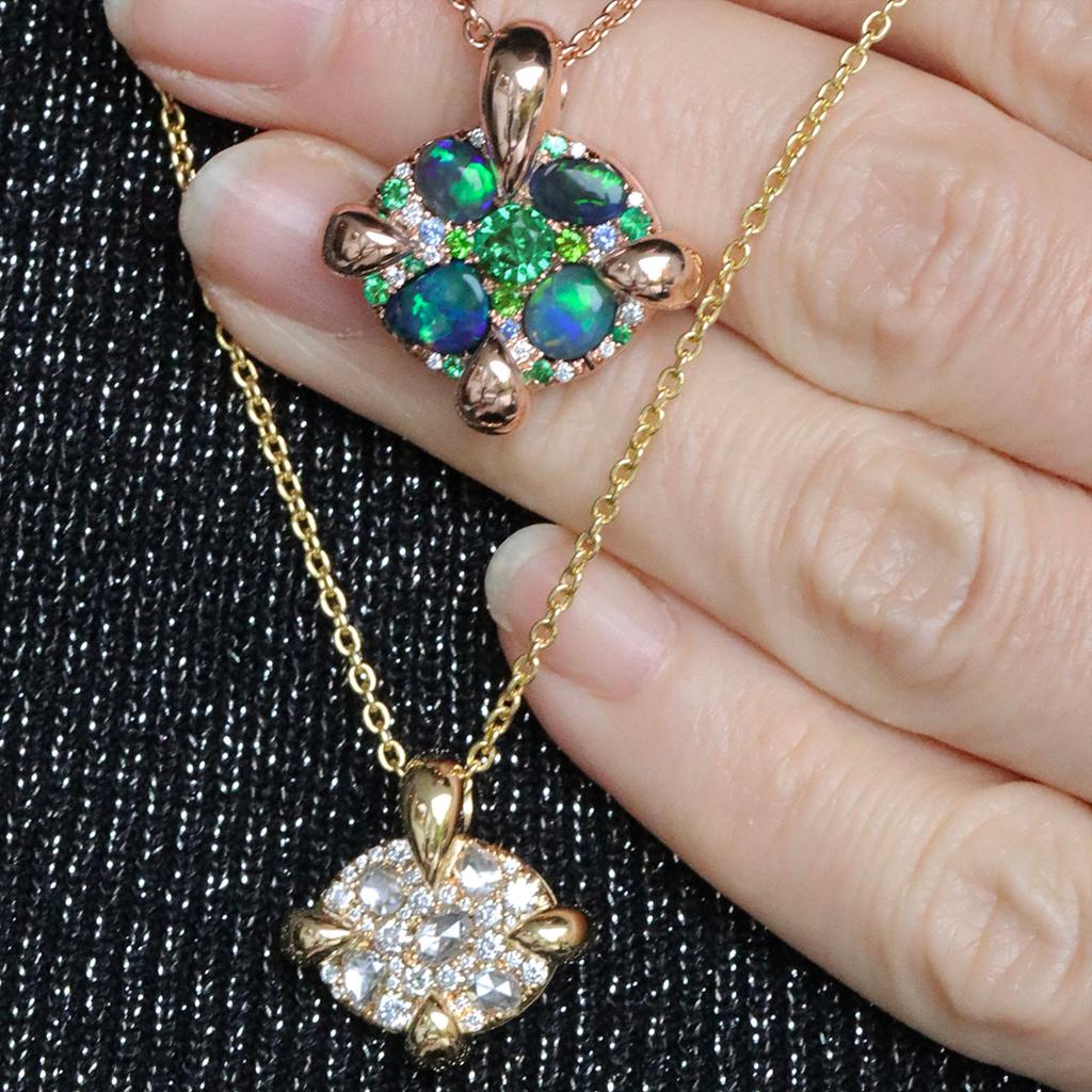 Rose Gold Black Opal Emerald Sapphire Demantoid Diamond Pave Pendant  For Sale 7