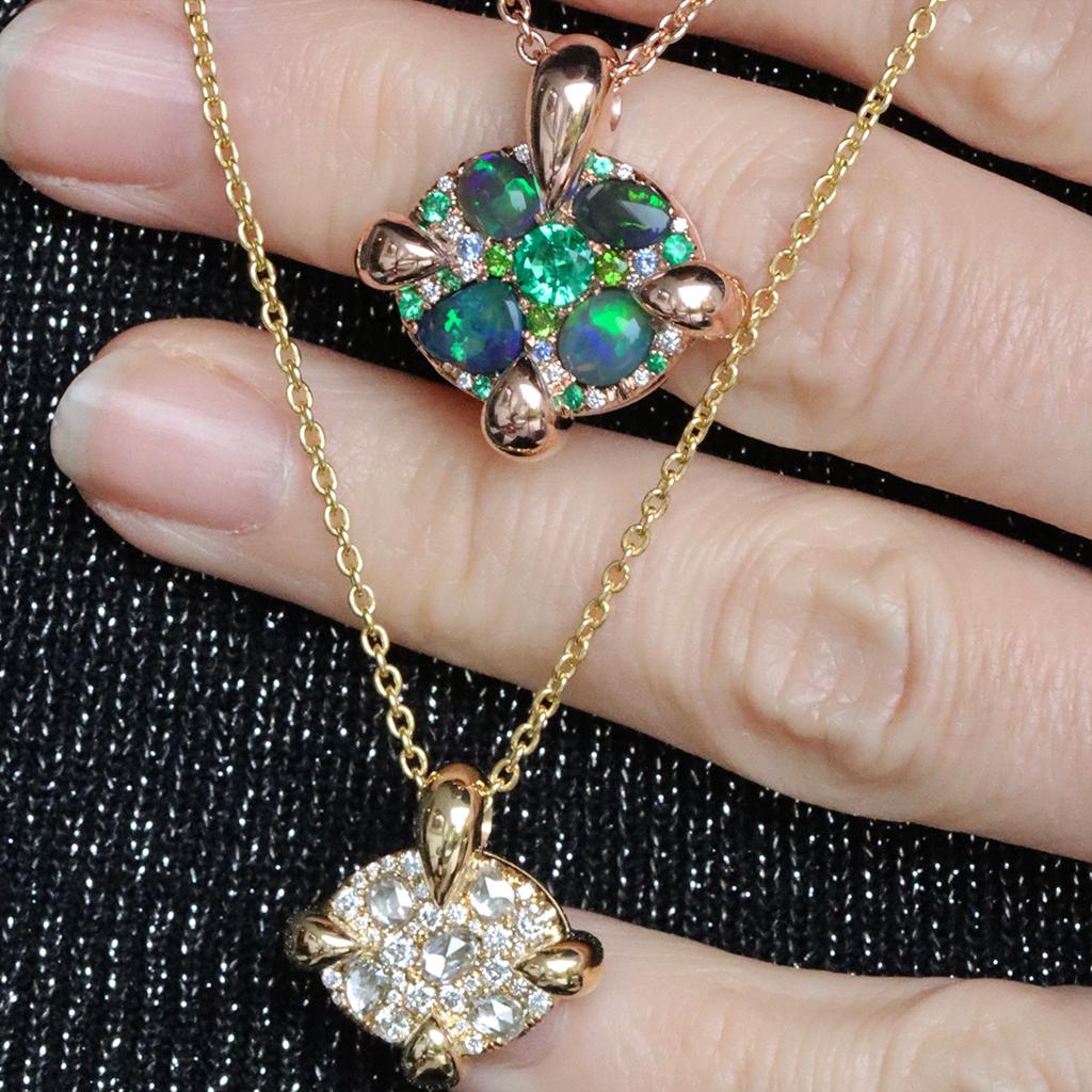 Rose Gold Black Opal Emerald Sapphire Demantoid Diamond Pave Pendant  For Sale 8